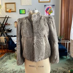 Gorgeous rabbit fur strong shoulder jacket!